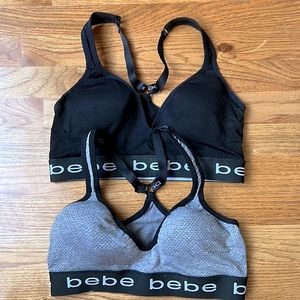 BEBE soft sport bras. Size L, but closer to M.